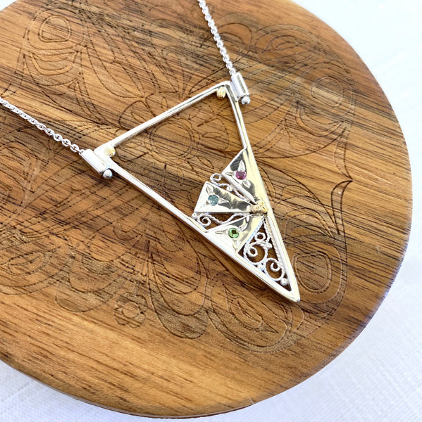 Pinwheel Wedge Pendant w/ Faceted Tourmaline & 18k Gold Accents