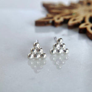 Pyramid Fused Silver Bubble Stud Earrings