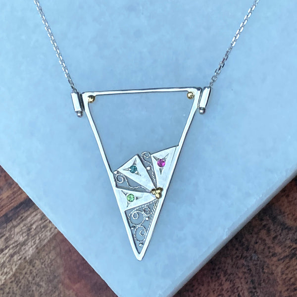Triangle Pendant with Faceted Tourmaline & 18k Gold Accents